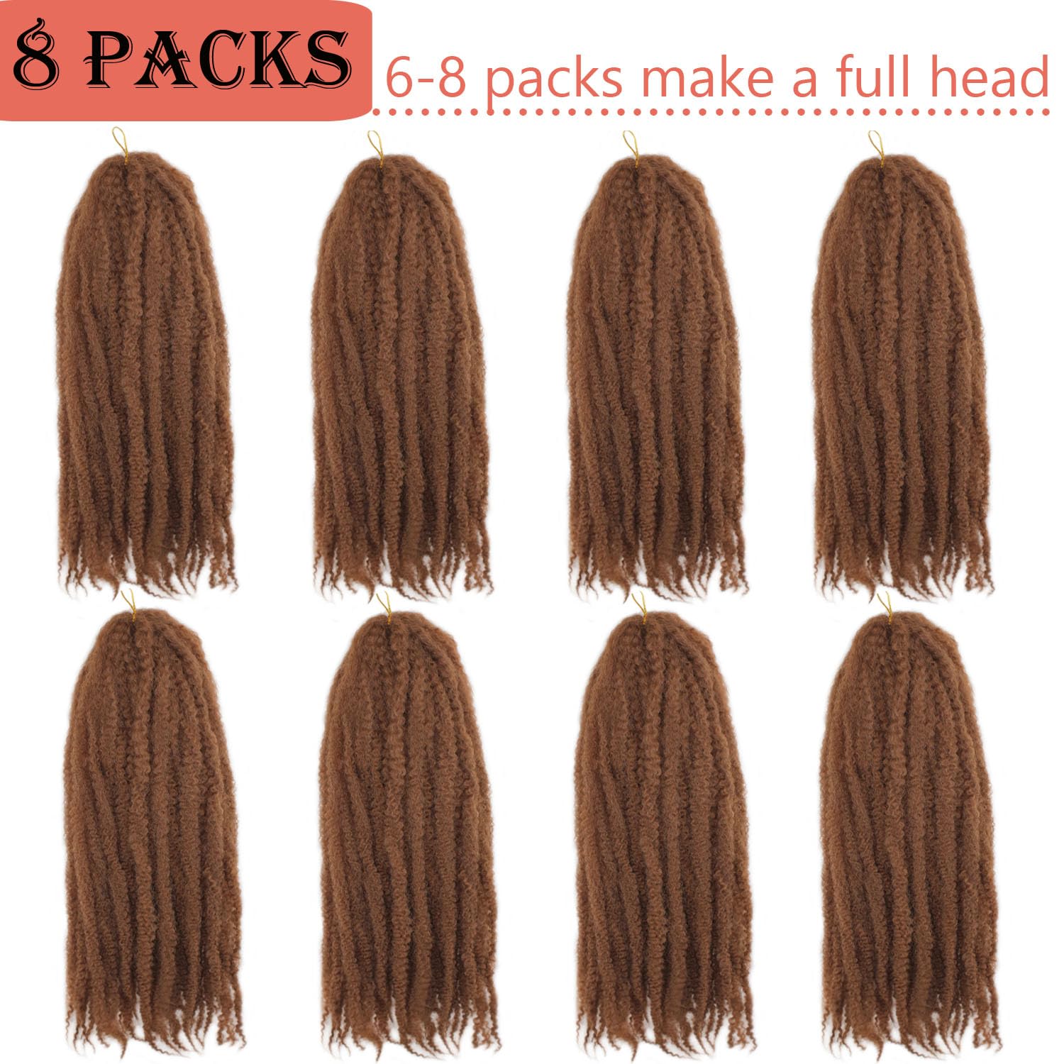 Vustbeauty Marley Twist Braiding Hair 24 Inch Long Cuban Twist Hair 8 Packs Afro Kinky Curly Twist Crochet Hair Synthetic Hair Extensions (24 Inch 8packs, #30)