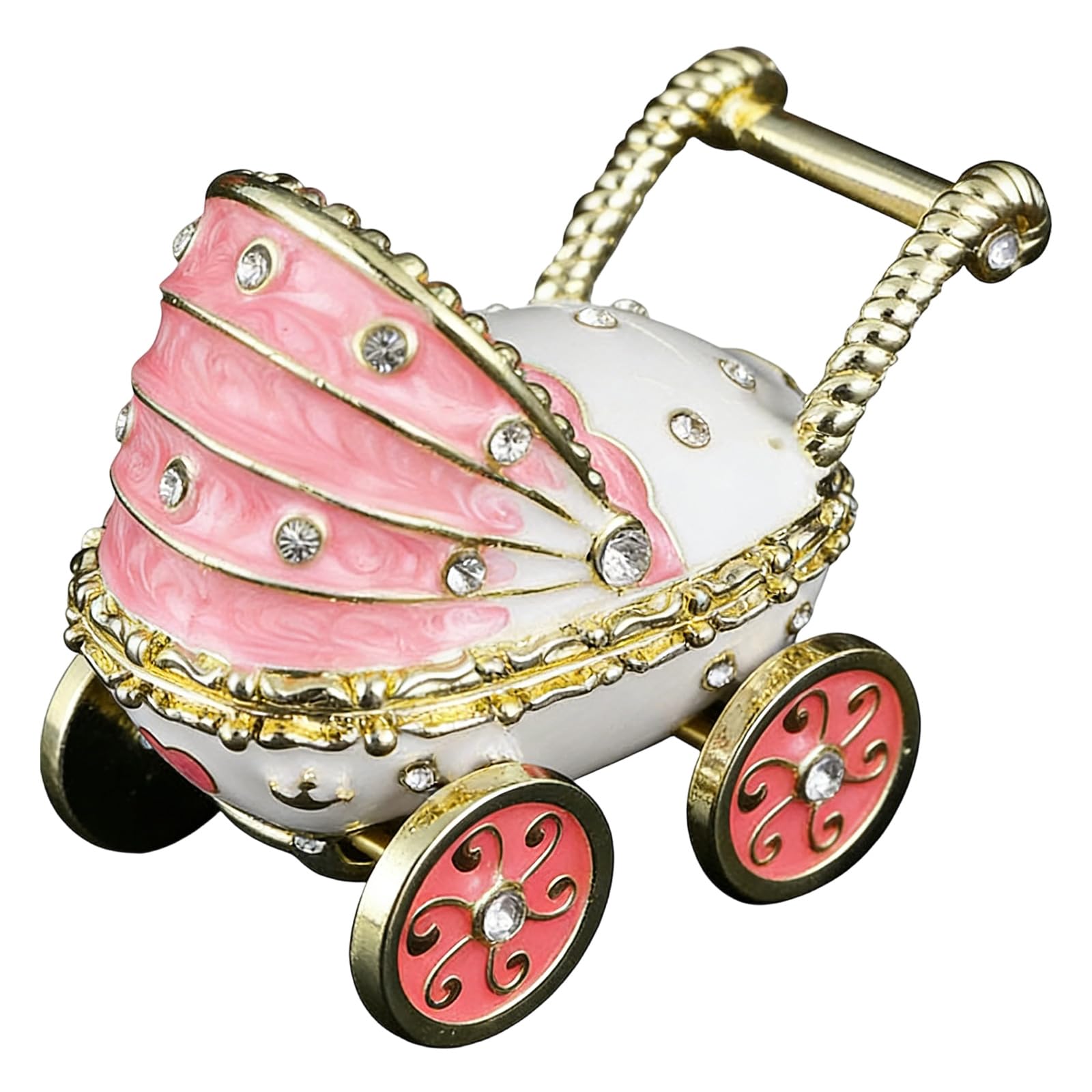 Geavonyg Sturdy Top Coated Rhinestones Studded Jewelry Storage Metal Carriage Jewelry Box with Enameled Finish Rhinestones Accent Trinket Box