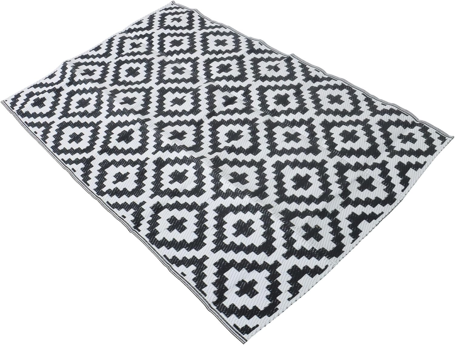 Outdoor Rug Black White Coloured Outdoor Camping Rug, Woven Tape Edging on Both Ends Complete with Accessories and Storage Bag Picnic Outdoor Rug