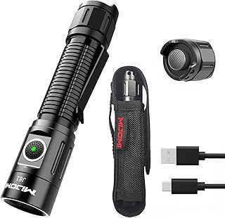 MIJOMI J81 Tactical Flashlight with Holster 1300 Lumen Dual Switch, with Clip, USB Rechargeable Flashlight Waterproof IP68 for Tactical Games, Camping