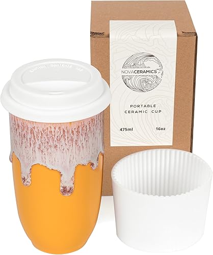Miniatura 31 de NOVA CERAMICS Taza de Viaje Grapefruit de 12oz - Vaso de Café Para Llevar Con Tapa - Apto para Microondas y Lavavajillas - Diseño Único