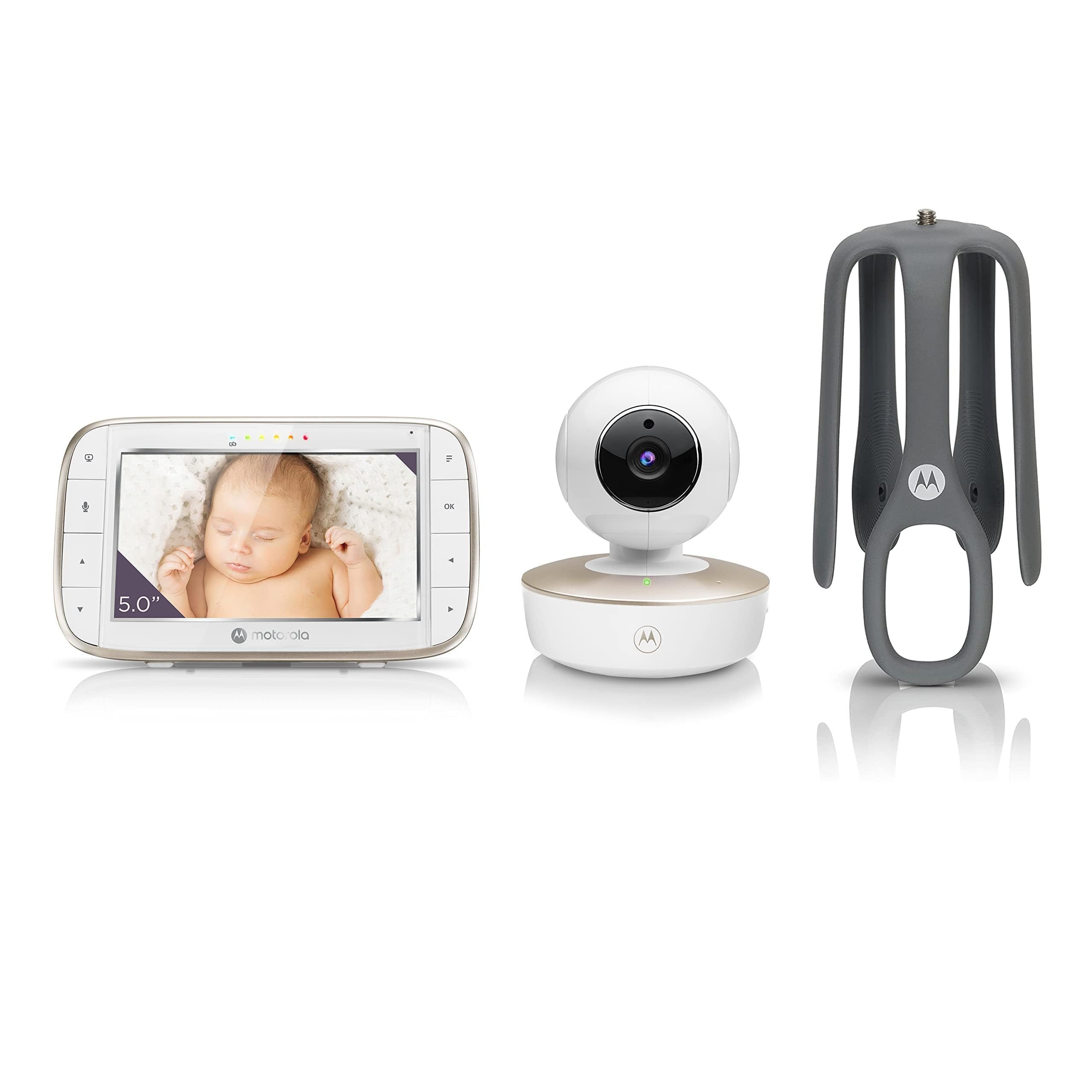 Motorola Nursery VM855 Connected WIFI Babyphone – 5-Zoll Elterneinheit, Weiß/Gold