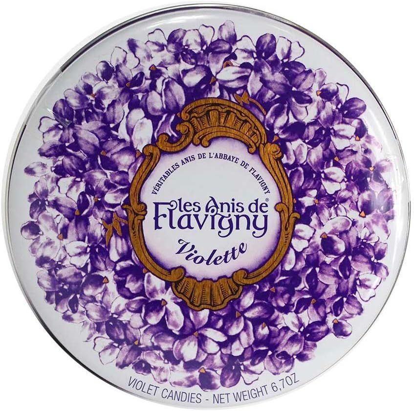 Old-Fashioned Violet (Violette) Flavored Anise Seed Hard Drop Candies from France by Les Anis de Flavigny, 190 Gram (6.72 Ounce) Tin