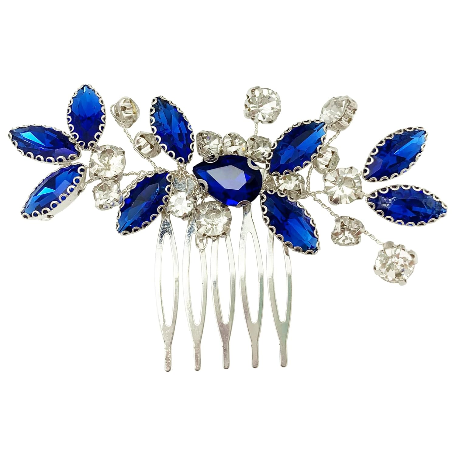 Crystal Bride Wedding Hair Comb Silver Vine Bridal Hair Accessories Party Prom Hair Piece for Women and Girls (Royal Blue) - Image 2