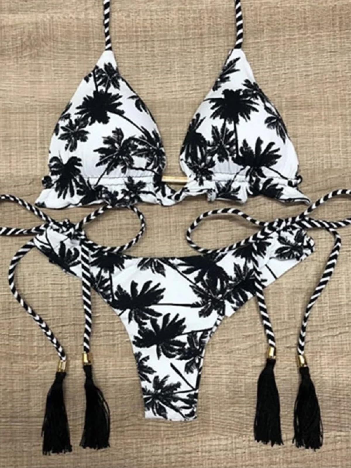 Set Bikini Donna Donne Palm Tree Stampa Due Pezzi Tassel Cravatta Laterale Triangolo Hardware Costume da Bagno Cheeky per La Spiaggia PisChina