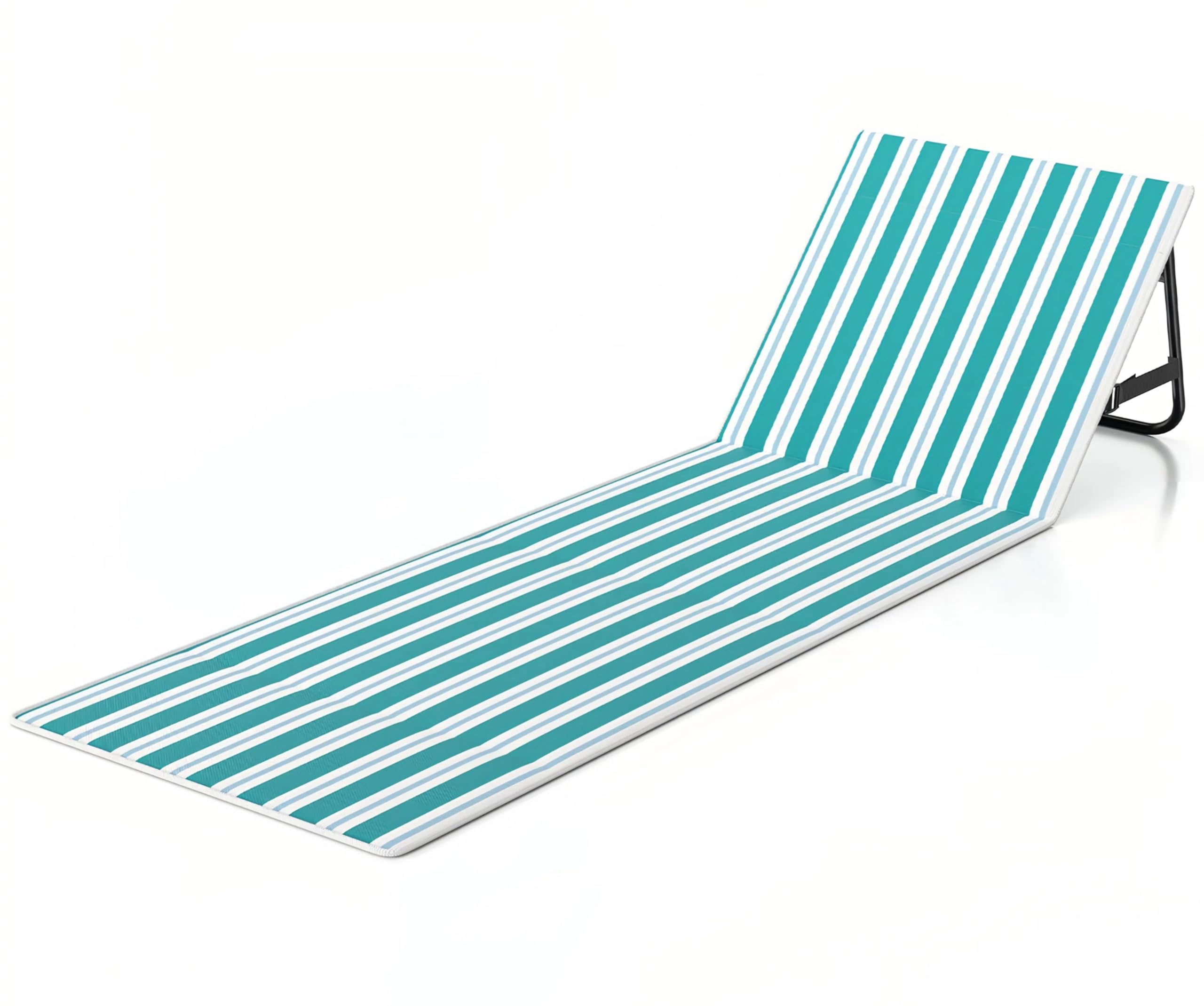 Folding Beach Sun Lounger, Deck Beach Chair Mat, Adjustable Backrest & Zippered Pocket, 600D Oxford Foldable Sunlounger with Storage Bag for Beach Camping Garden Pool,180 * 55cm (Blue Stripes)