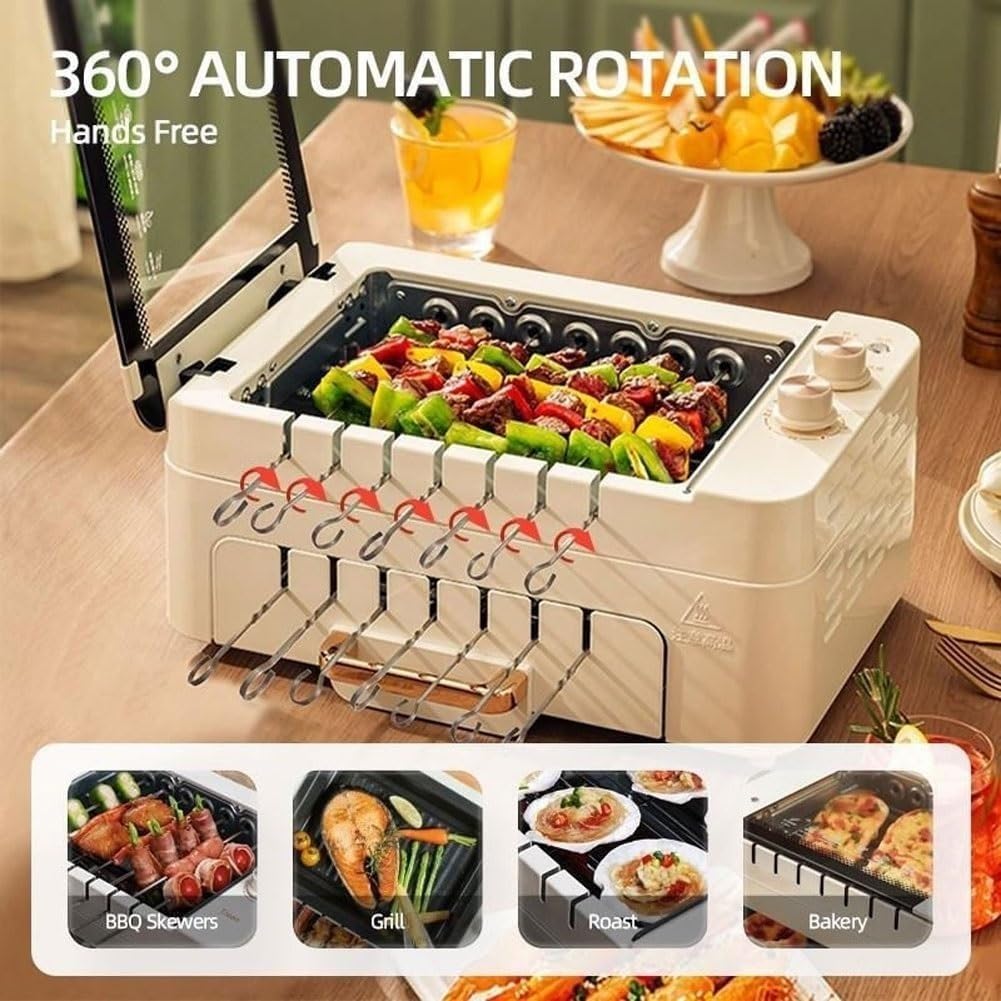 Elektryczny grill BBQ, automatycznie obracające się szpikulce, bezdymny garnek do grillowania, nieprzywierająca podwójna warstwa na imprezy kempingowe w pomieszczeniach i na świeżym powietrzu