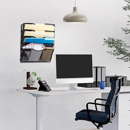 Miniatura 6 de EASEPRES Organizador de archivos de pared, organizador de carpetas colgantes de malla de 5 niveles, soporte de pared, revistero de correo para