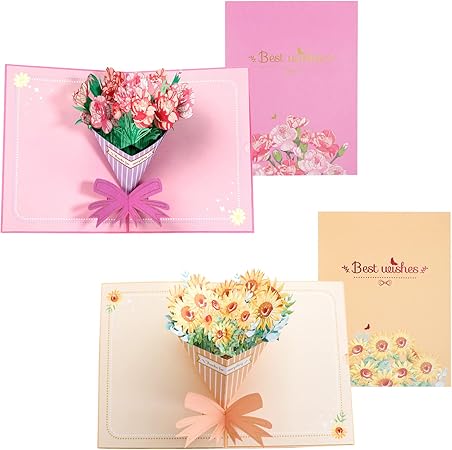 Amazon Sitengle グリーティングカード 花束 メッセージカード 封筒付き 2枚セット バースデーカード 誕生日カード 3d ポップアップカード 立体 二つ折り バレンタイン ホワイトデー 母の日 敬老の日 結婚式 ウェディング 記念日 誕生日 卒業式 入学式 入社式 感謝祭