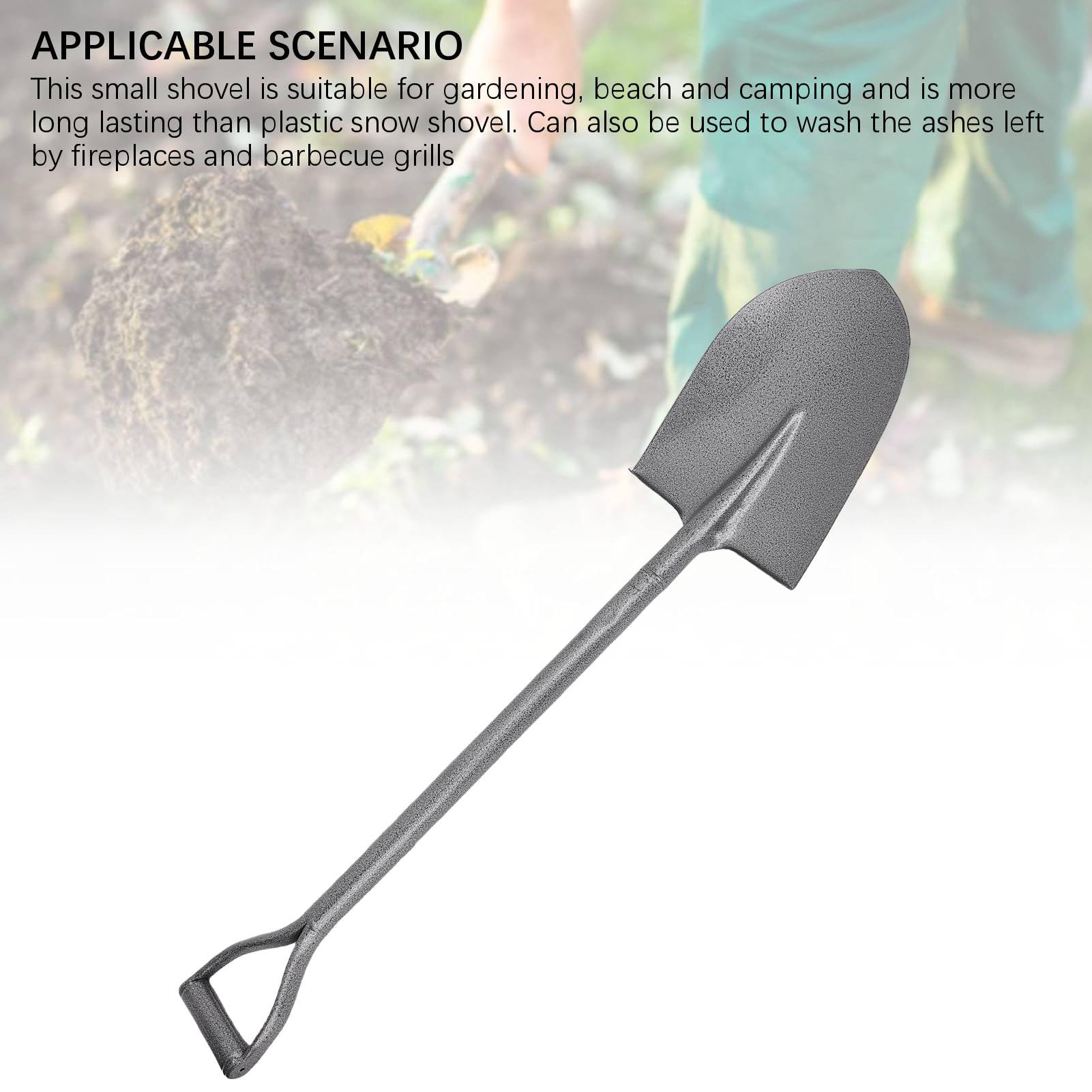 Jeffergarden Pala Pequeña Pala Totalmente Metálica para Excavar Jardinería Plantación para Acampar Punta Corta en D Acero MN 100 Cm