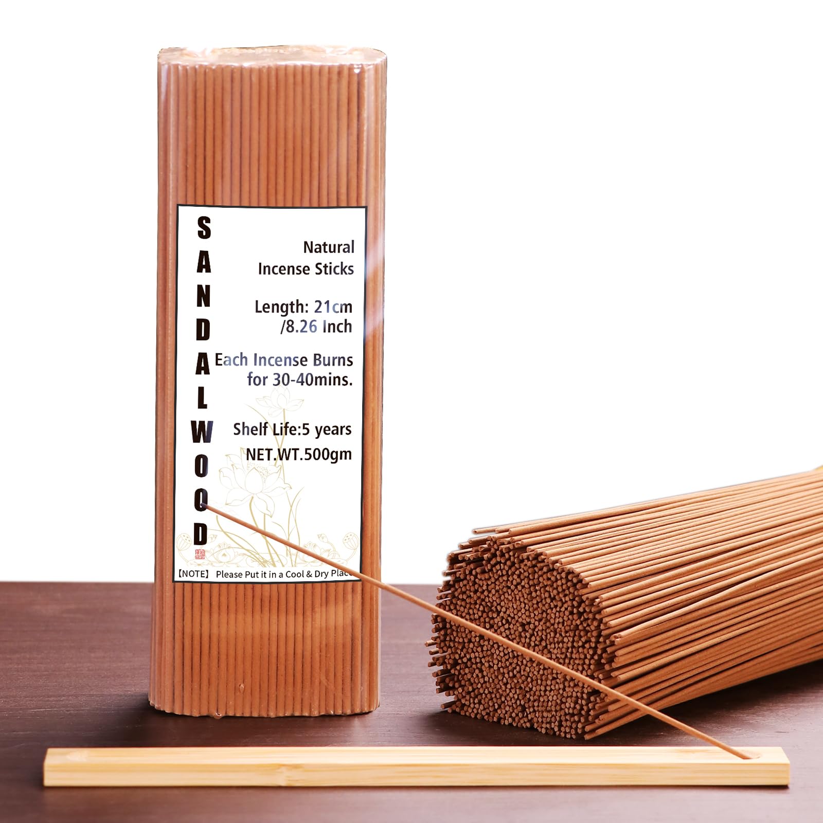 Incense Sticks with 2 Incense Holders, 500pcs Natural Handmade Sandalwood Scent in 40mins, Chemicals Free Joss Sticks for Meditation, Relaxing, Stress Relief, Sleeping, Energising