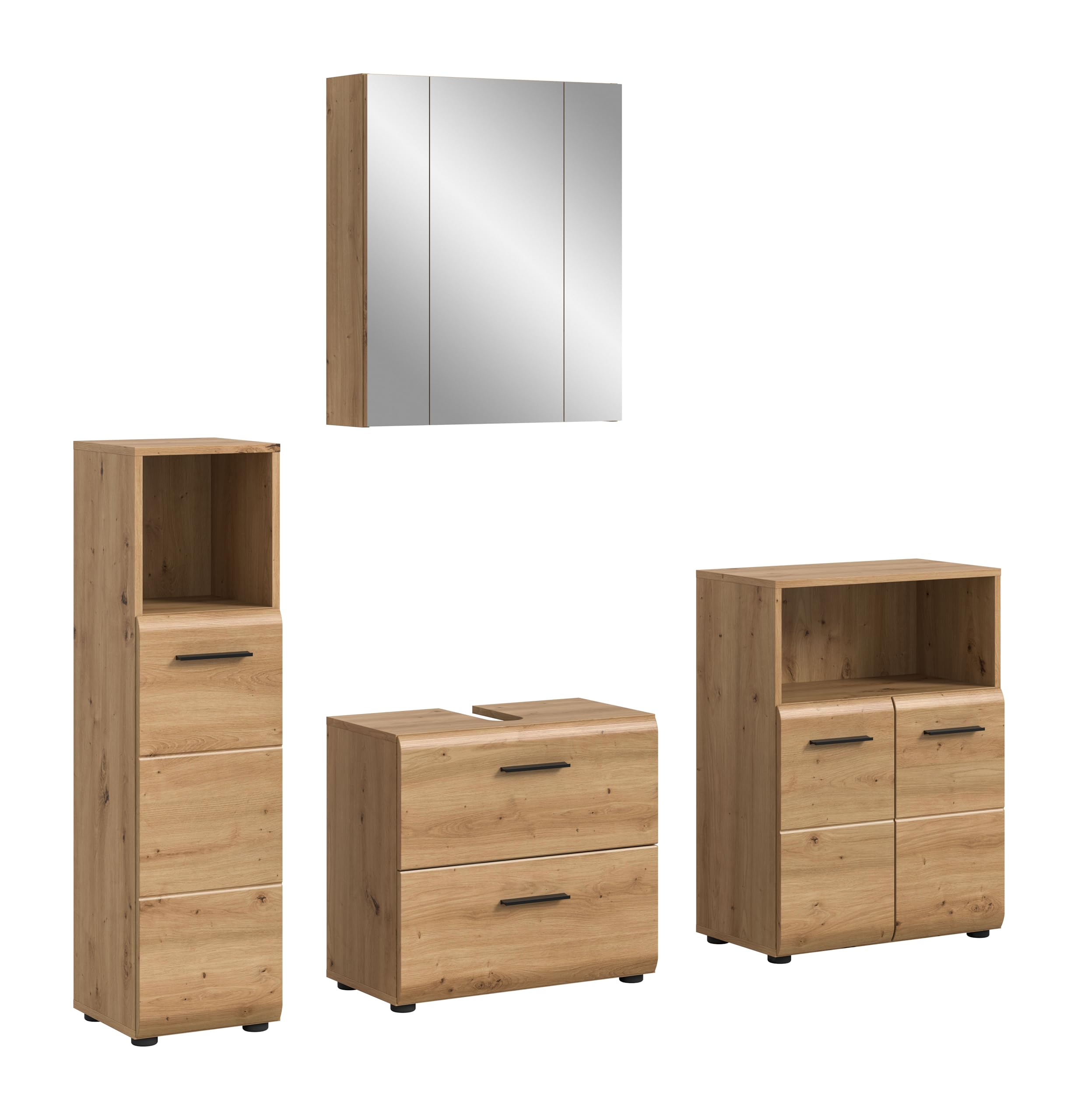 xonox.home – 4 TLG. Badkombination Ice 180x185x30 cm in Korpus und Front Artisan Oak Nachbildung – Moderne Badezimmermöbel Kombination – stilvoll, kompakt & vielseitig einsetzbar