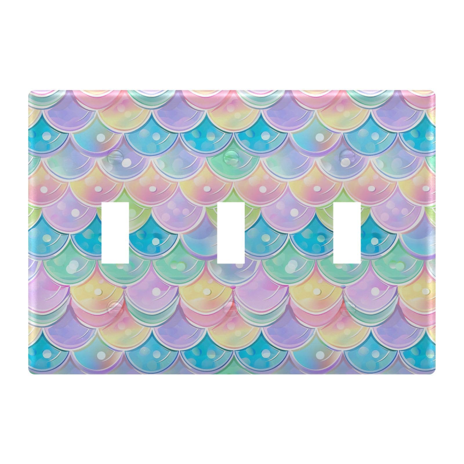 Light Switch Cover Macaron Mermaid Scale Wall Plates for Electrical Outlets 3 Gang 202b5417