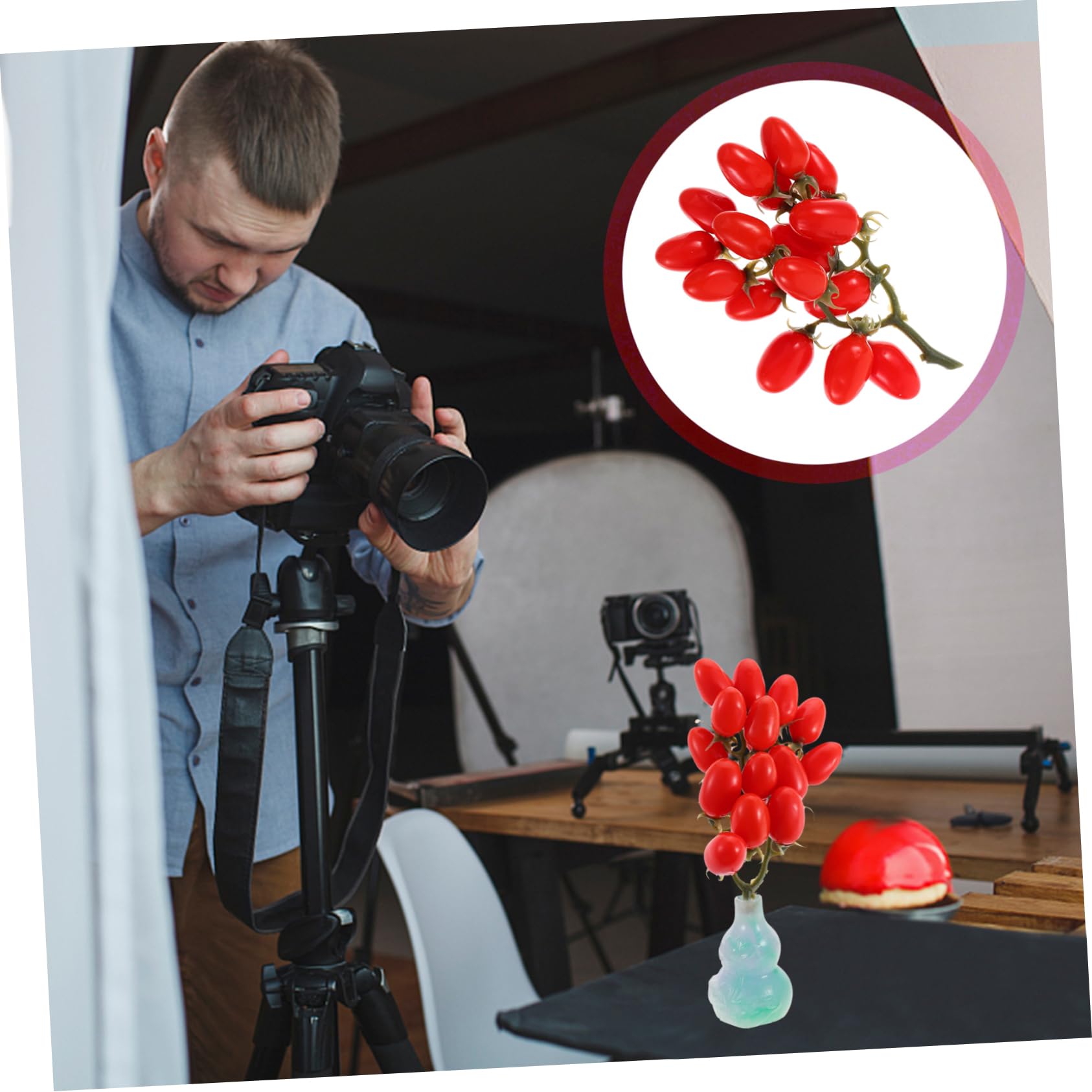 MAGICLULU 4 Pièces Accessoires De Tomates Cerises Fausses Tomates Cerises Ornent Accessoire Photo De Fruits Faux Fruits Tomate Artificielle Fausses Tomates pour La Déco Plastique
