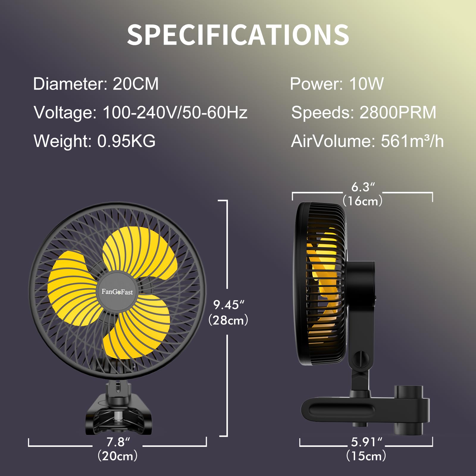 FanGoFast Grow Ventilatore con Clip 10W, Ventilatore Manualmente Oscillante, EC Motore, 10 Velocità Silenzioso Clip Fan per Grow Tent