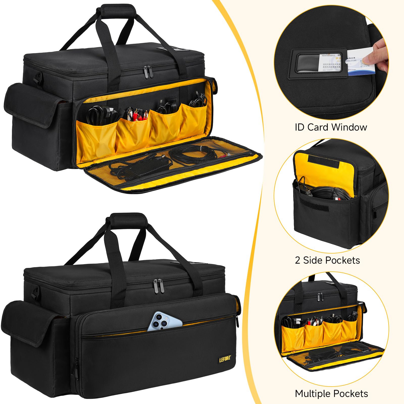 Grand sac pour matériel DJ avec 6 séparateurs amovibles,pochette pour câbles DJ avec emplacements pour ordinateur portable et microphone,sac de rangement pour matériel DJ,musiciens et accessoires