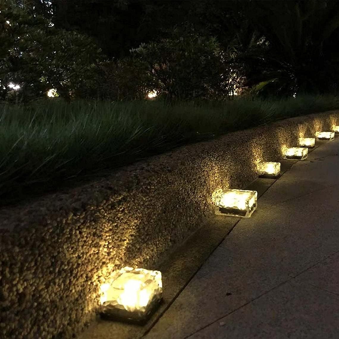 Zukof Solar Ice Cube Lights for Outdoor Garden Decoration - 4” x 4” Frosted Acrylic Waterproof Solar Brick Table Lamps Landscape Lights for Yard, Patio, Pathway (Warm White) (4 Piece)
