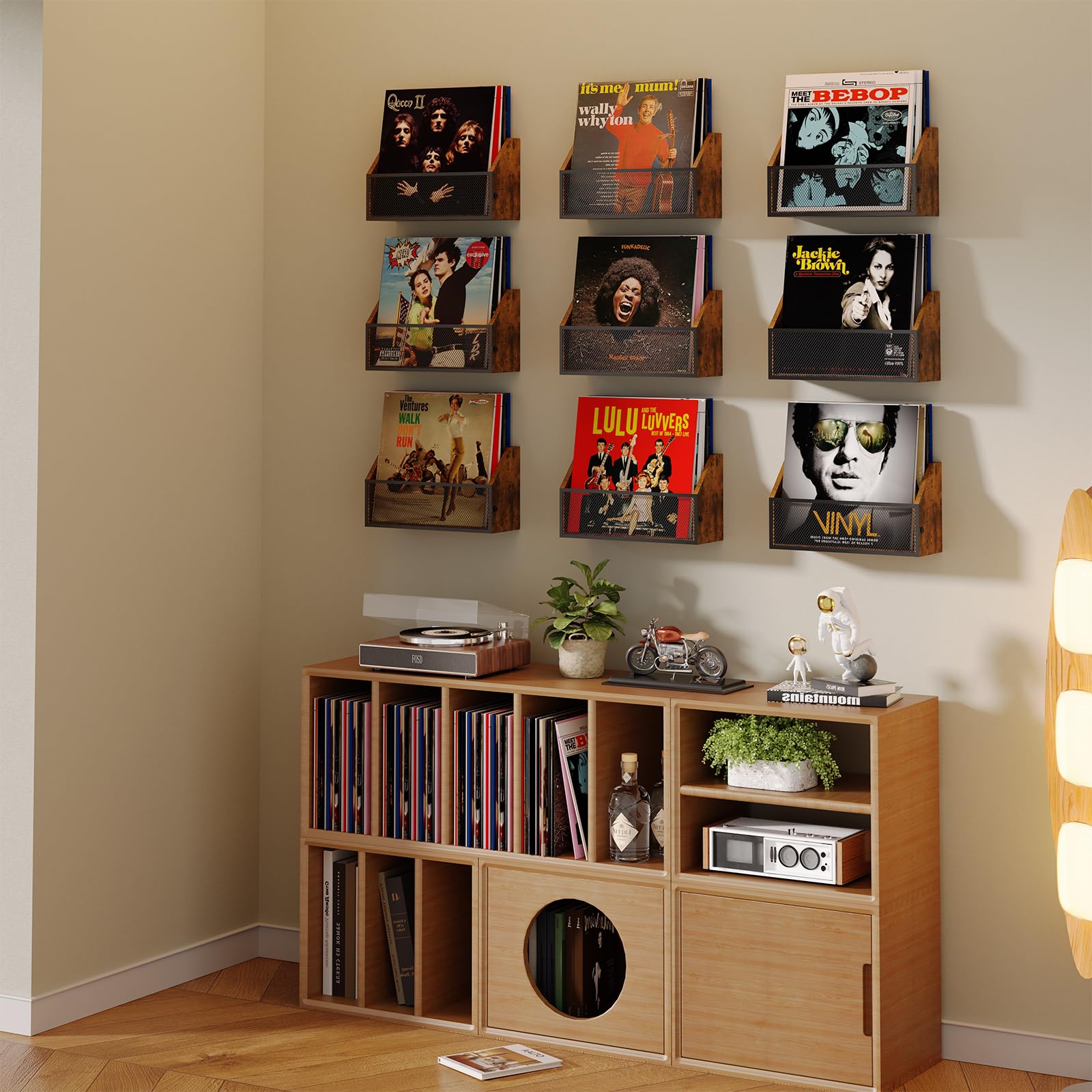 Vinyl Record Storage Wall Mount, Vintage Wood Album Record Holder