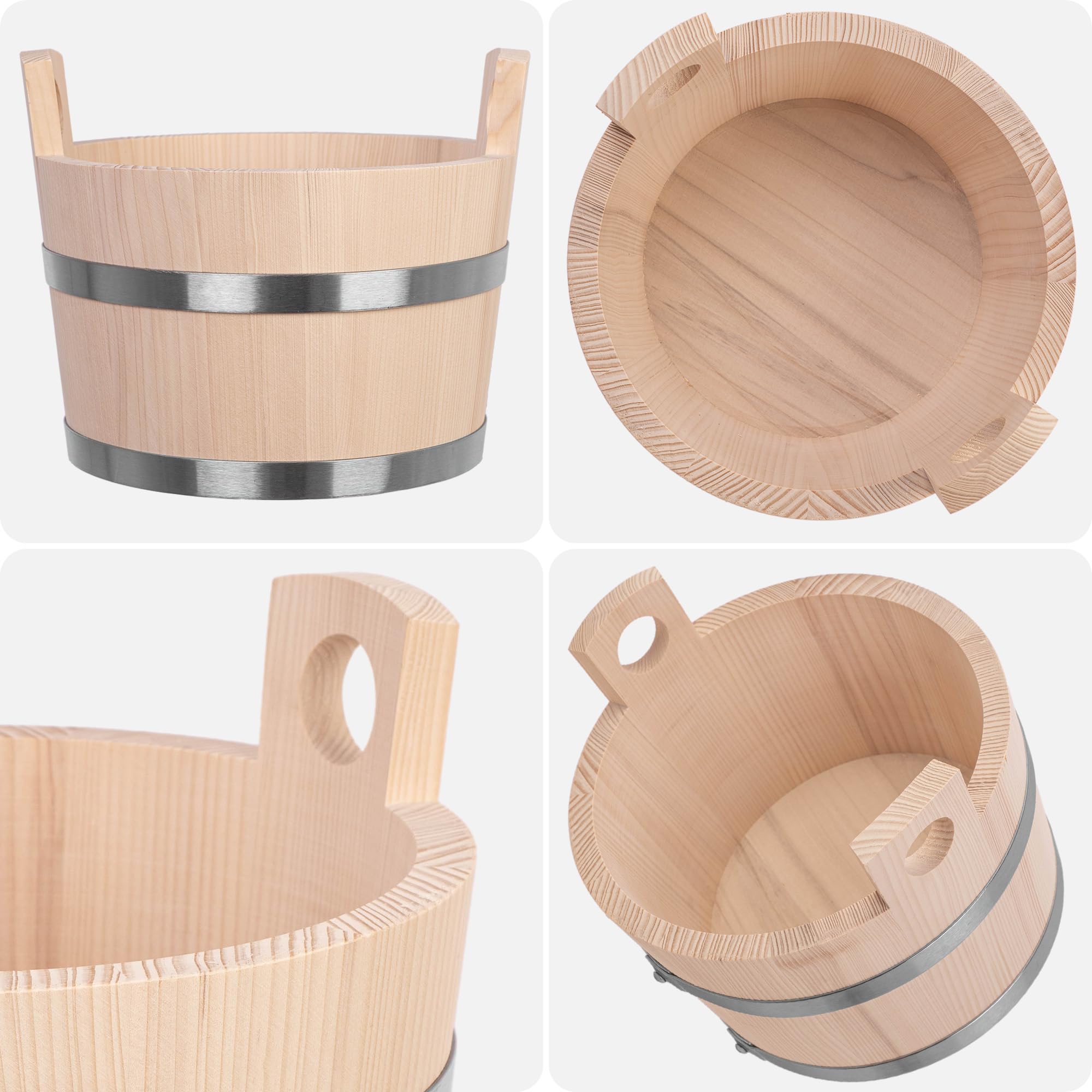 KADAX Saunakübel aus Holz, 5 Liter, Holzeimer mit Griffen, Saunaeimer für Aufgüsse, Eimer aus Naturholz, Holzkübel für Sauna, Blumenkübel, Saunazubehör (22 x 26 cm)