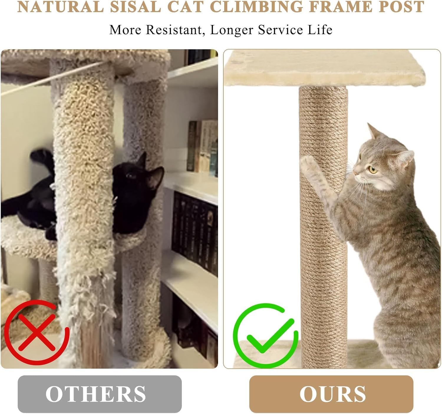 Lot de 4 griffoirs de rechange en toile de jute naturelle avec 8 vis M8 et 1 clé à molette pour l'intérieur, tour chaton (30 x 8,4 cm)