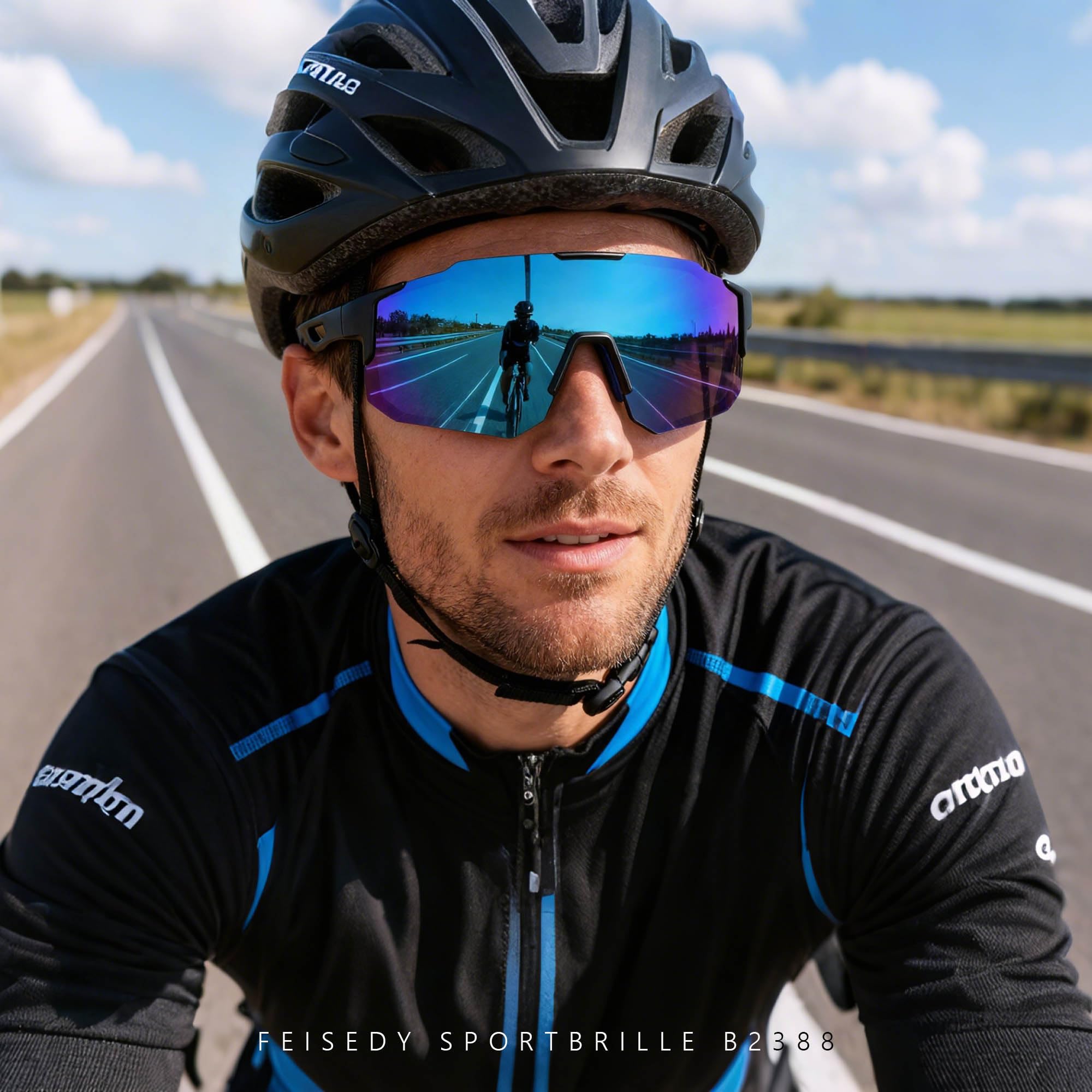 FEISEDY Sport Sonnenbrille Herren Damen Fahrradbrille Radbrille Verspiegelt Sportbrille für MTB Rennrad Radfahren Biking Laufen Enduro mit UV400 Schutz B2388