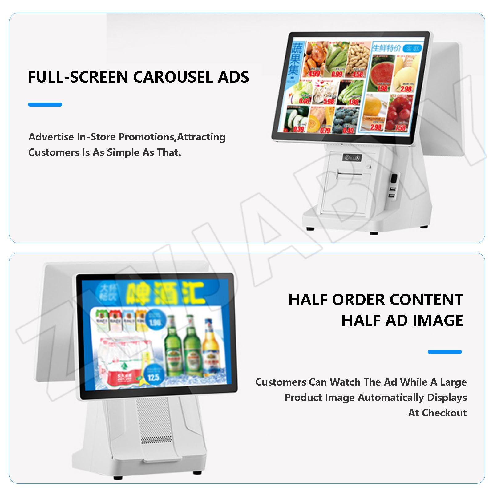 Monitor registratore di cassa POS All-in-One, doppio touch screen da 15,6 pollici, CPU I5, 8 GB di RAM, SSD da 128 GB, Windows, stampante termica integrata da 58 mm,per piccole imprese, ristoranti