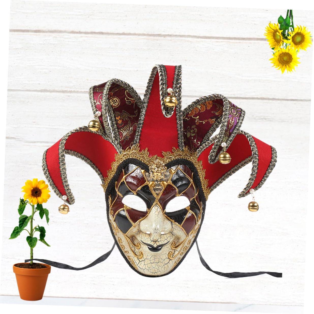 Máscara Veneciana de Cara Completa Roja para Carnaval y Fiesta de Mascarada, Estilo Vintage Tela y Plástico sin Olor, Diseño Delicado y Llamativo