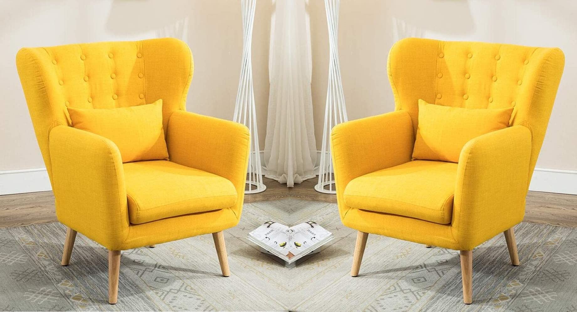 LIFESTYLE GOODS FOREVER LSGF Unique Design Chairs Sofa Linen/Suede Fabric  Tub Chair Armchair Seat Accent Recliner Bedroom Dining Living Room (Set of