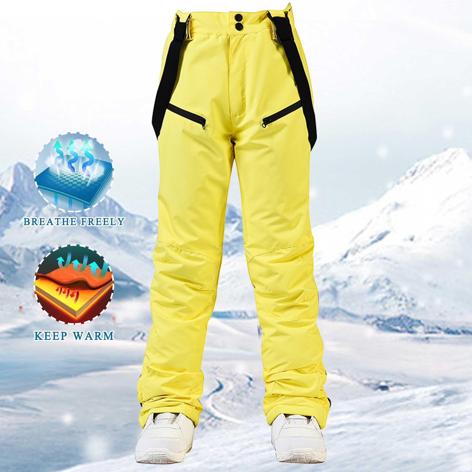 Générique Legging De Grossesse isolée pour Femme, Pantalon à Bretelles Couleur Unie Abdominale (Yellow, XXXL)