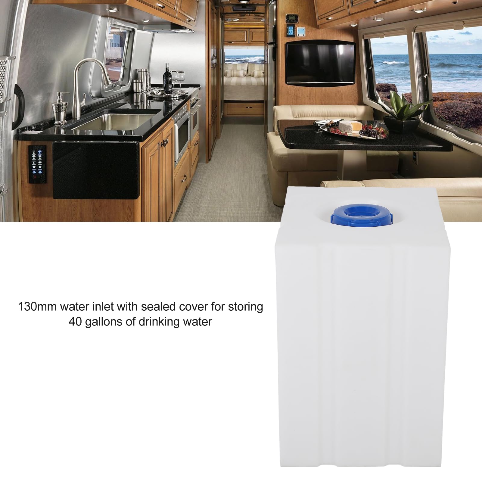 CHICIRIS Frischwassertank aus LLDPE, Frischwassertank für Wohnmobile, 40 Gallonen, Einteilig Geformter Fäkalientank, 25,59 X 21,65 X 17,72 Zoll, Breite Einfüllöffnung für den Einsatz in Wohnmobilen,