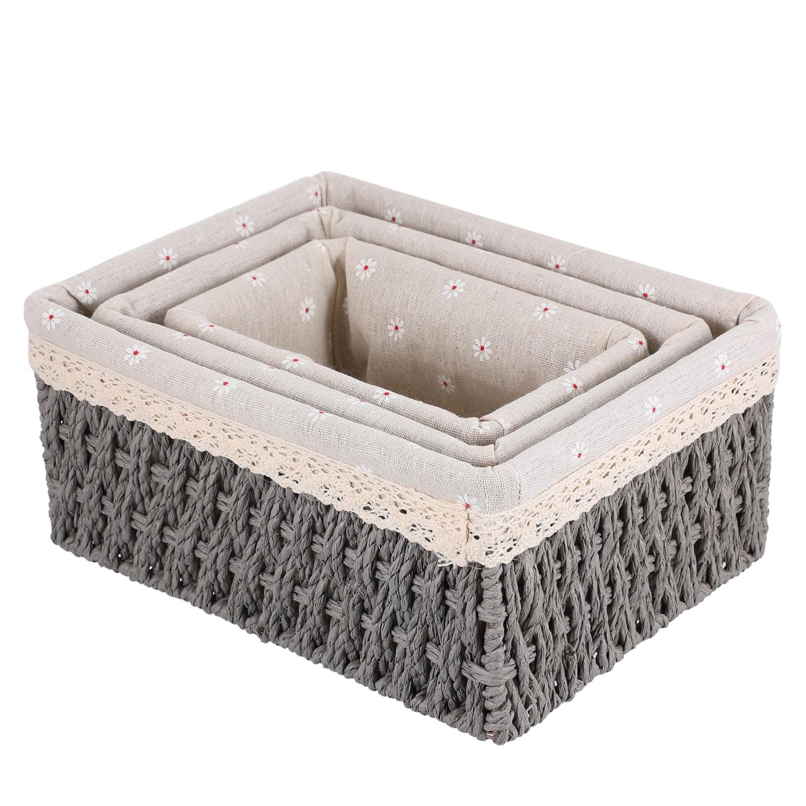 3stücke Rattan Aufbewahrungsbox Woven Korb Tabletop Kleinigkeiten Lagerung Organizer Container Für Zuhause Büro Schule Mit Deckel Für Make-up Obst Werkzeuge