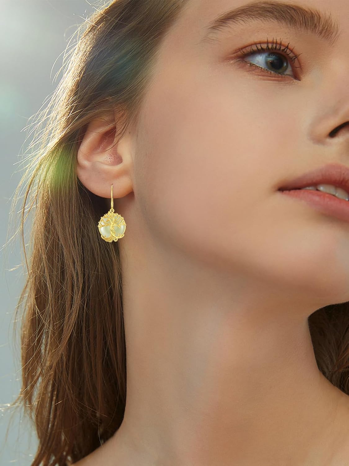 HPQQ Jade Earrings for Women 14K Gold Plated Sterling Silver Natural Jade Good Fortune Jewelry Birthday Mothers Day Gifts for Women Mom