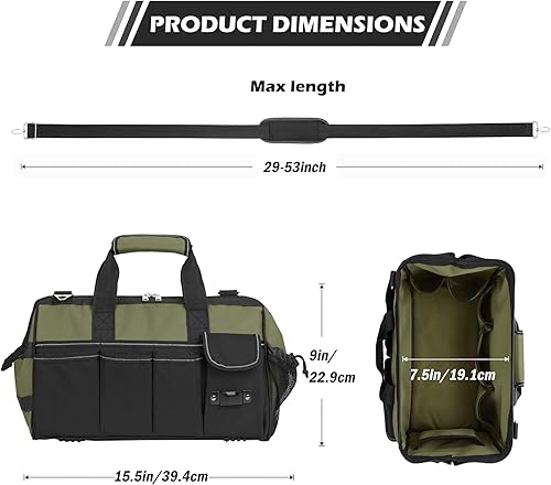 Miniatura 2 de Bolsa de herramientas resistente, organizador de herramientas portátil de 15 pulgadas con correa de hombro ajustable, bolsa de herramientas táctica