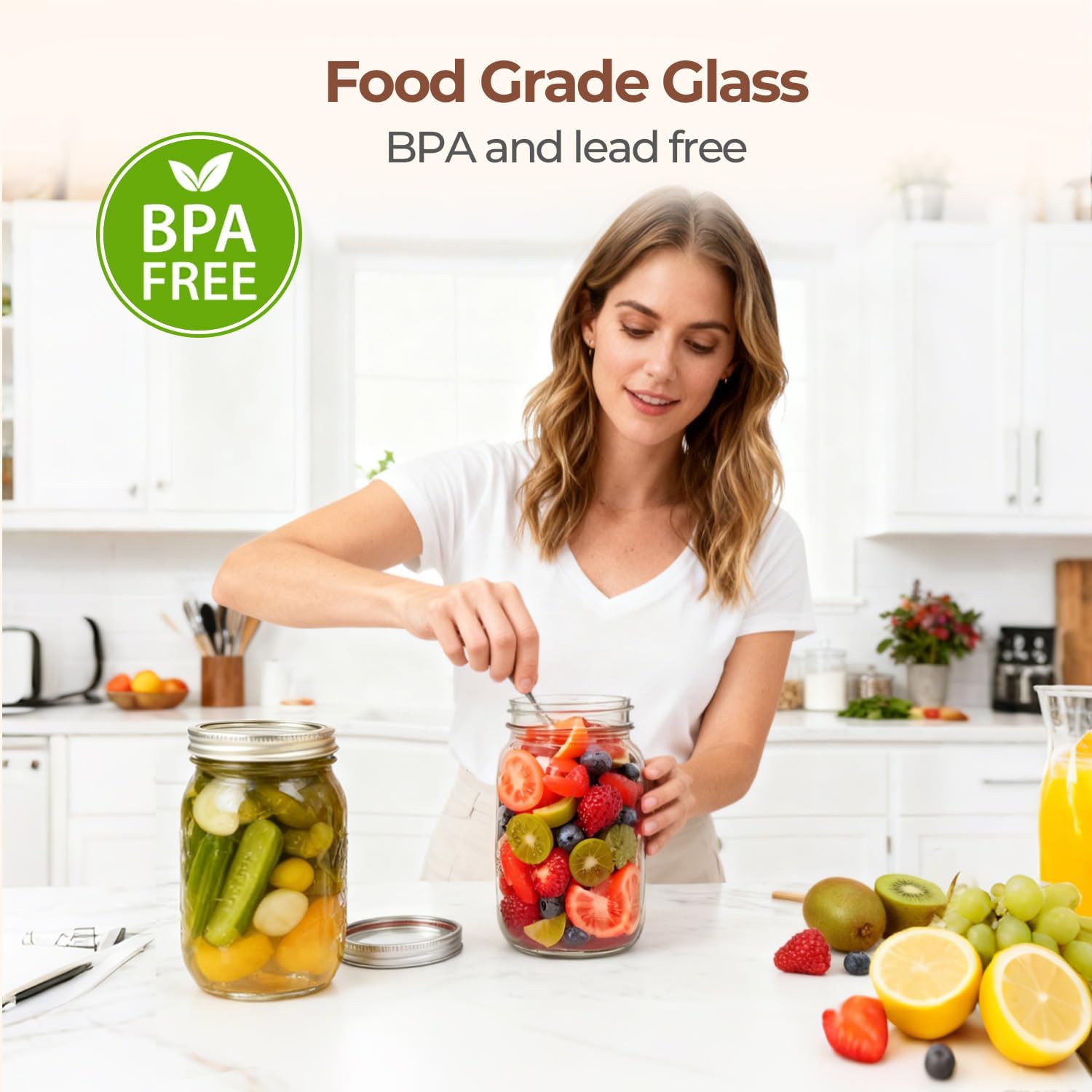 ComSaf Wide Mouth Mason Jars 32 oz with Lids 2 Pcs, Quart Mason Jars with Seal Band, Large Glass Jars, Large Canning Containers for Pickles, Jams, Sauces, Salsa, Sourdough, Salad, Suntea, Food Storage - Image 7