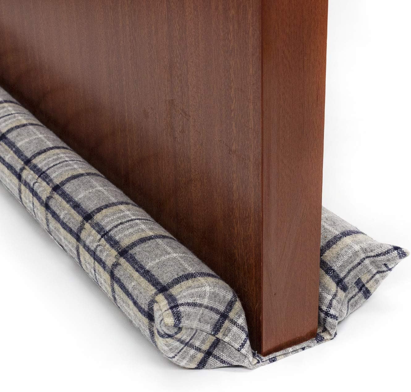 FALIDI Under Door Draft Stopper-Twin Draft Guard Bottom of Door Draft Blocker 36 inch Adjustable（Peach Check，Gray）