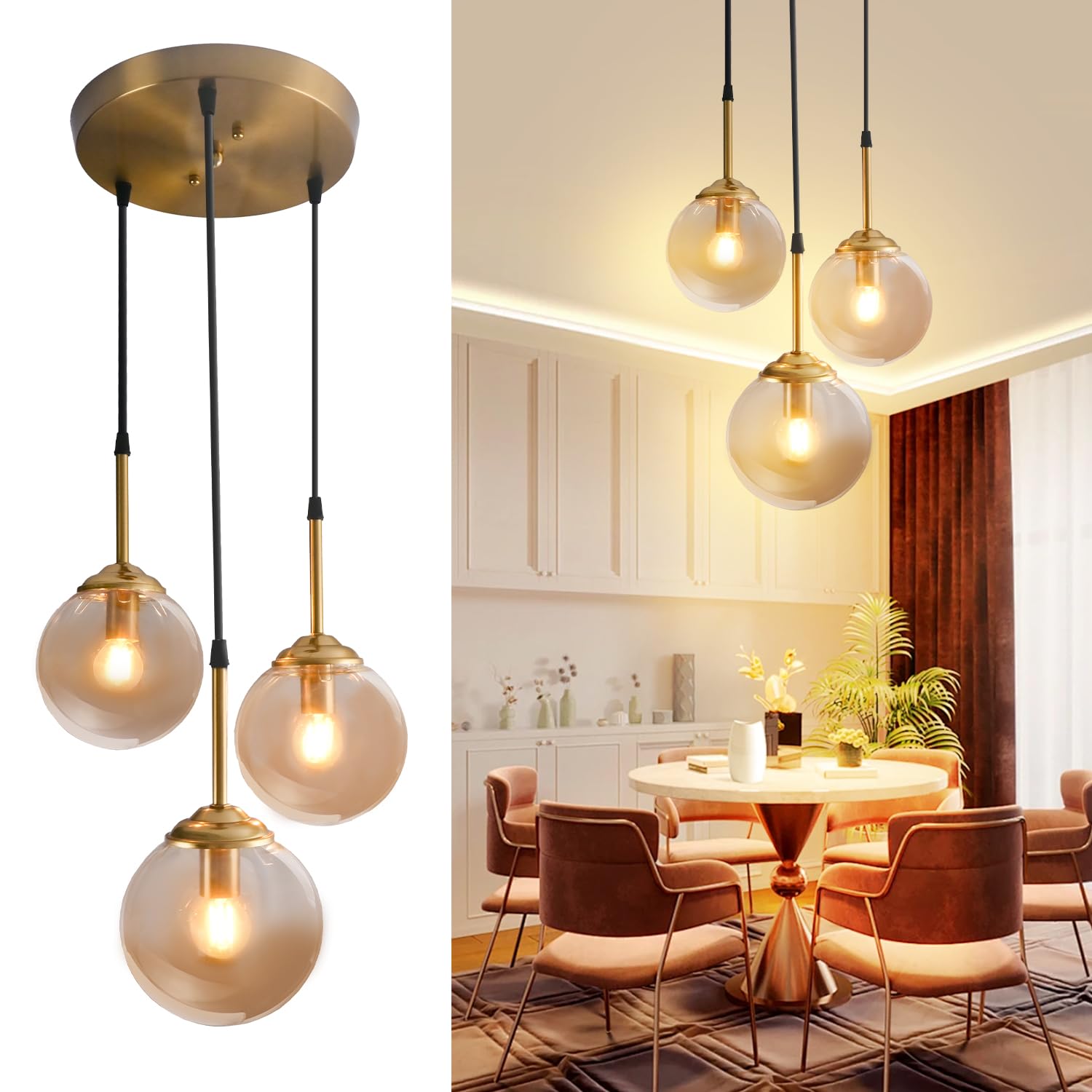 Lampadario in metallo di lusso moderno Nordic Creative Lampada a sospensione a sfera in vetro trasparente/grigio fumo/ambra Cluster E14 Isola cucina Soggiorno Sala da pranzo Comodino Lampada a