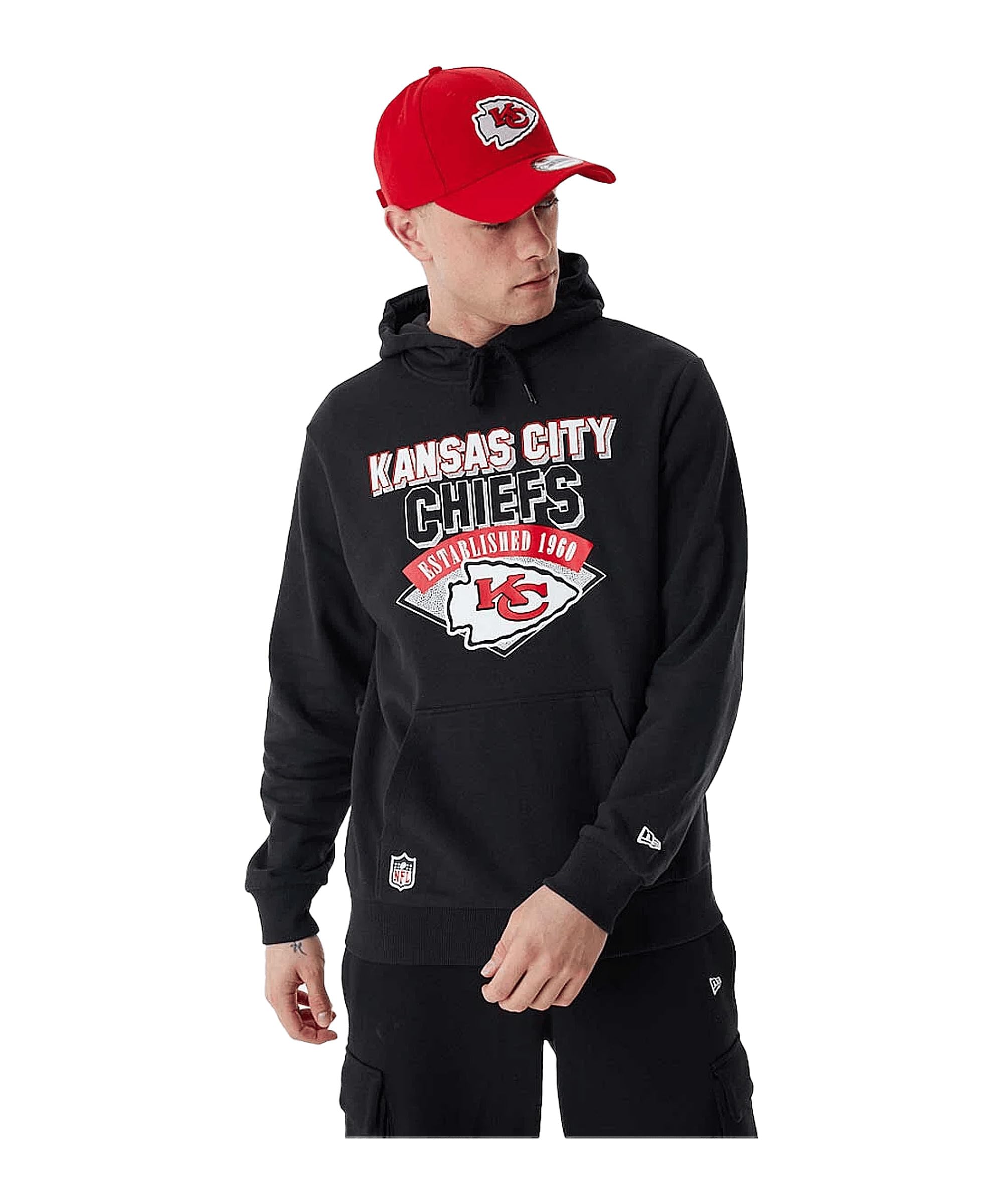 New Era Męska bluza z kapturem NFL Team Graphic Hoody Kanchi Blkwhi Kansas City Chiefs bluza z kapturem, Czarny, L