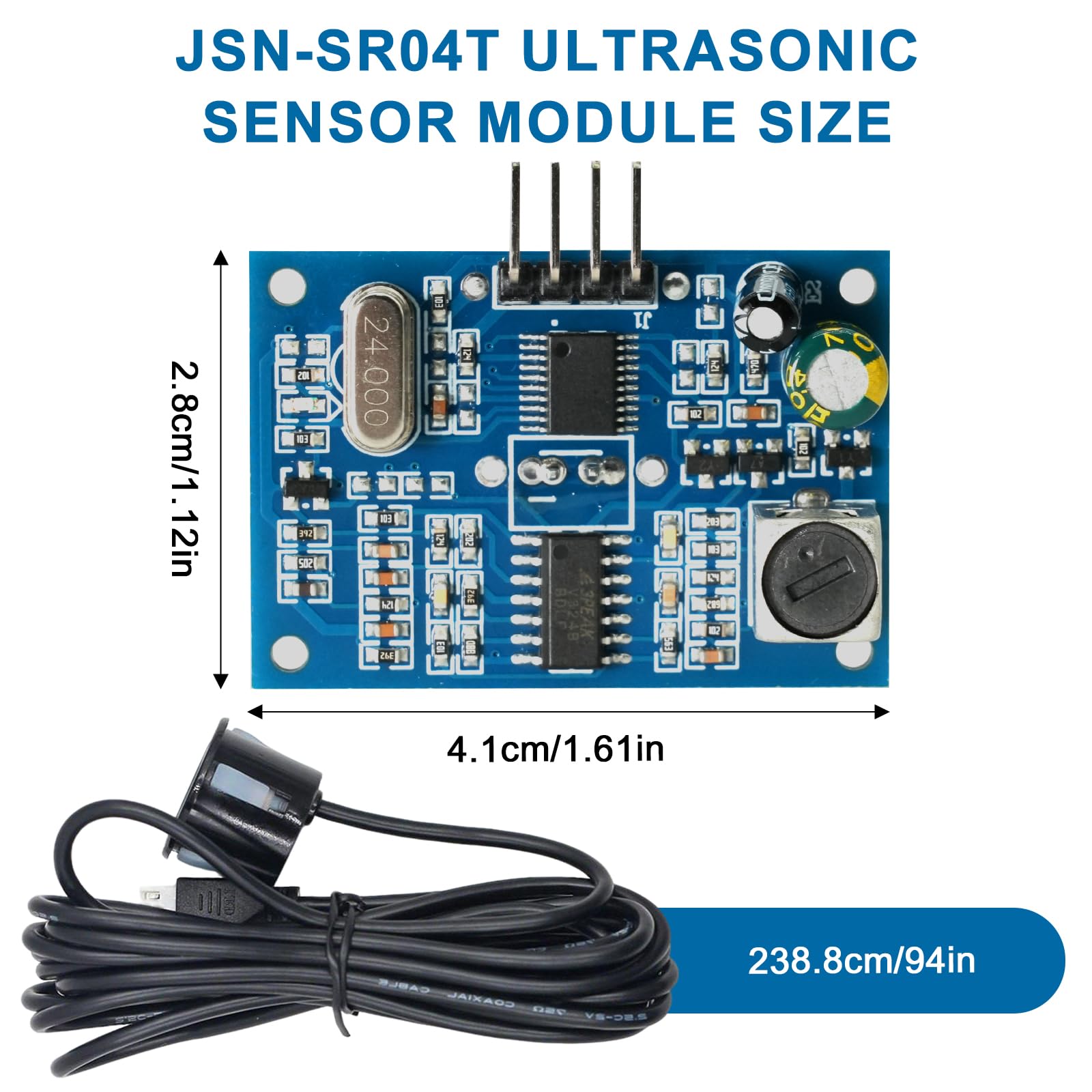 JSN-SR04T Lot de 3 modules de capteur à ultrasons intégrés, module de mesure à ultrasons, capteur de stationnement, module de capteur à ultrasons applicable pour éviter les obstacles, contrôle