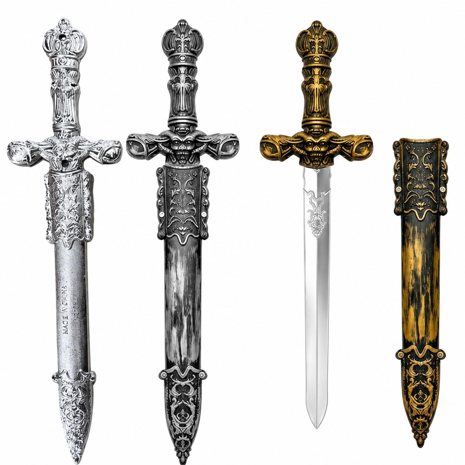 3-Pair Pirate Sword, Holy Cross Design in Silver, Bronze and Gray
