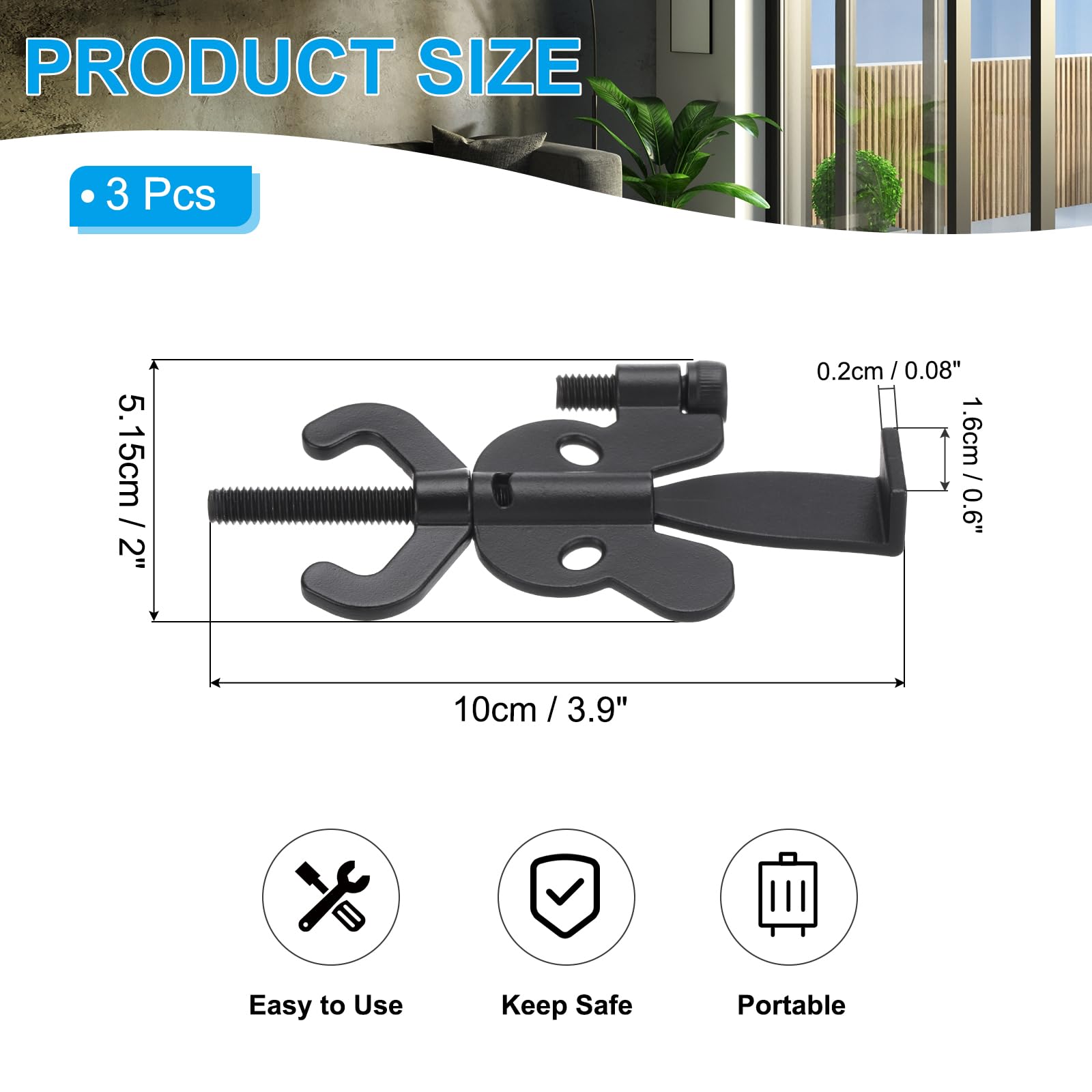 PATIKIL Portable Security Door Lock, 3 Pack Adjustable Butterfly Hotel Door Lock Devices with Storage Bag for Enhanced Safety for Traveling Hotel Home Apartment, Black - Image 2