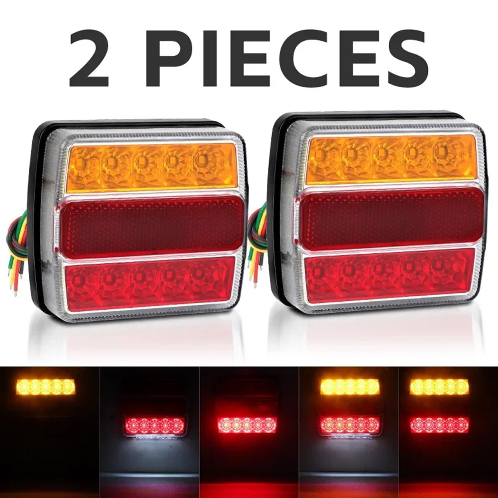 Pilotos Traseros Luz LED Freno Trasero Cuadrada 4 Pulgadas con Lámpara Placa Matrícula, Luz Indicadora Señal Giro, Luces Traseras para Camión, Remolque, Furgoneta 4x4 Set Iluminación Trasera