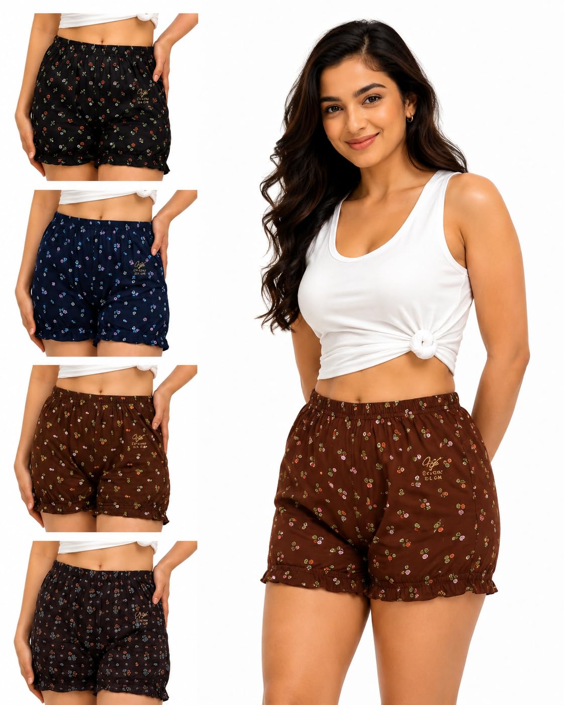 Women’s Cotton Printed Bloomers | Soft Breathable Relaxed Fit Shorts with Leg Elastic & Comfortable Waistband | Everyday Lounge Innerwear Combo (Pack of 5, Assorted Prints & Colors)-image-23