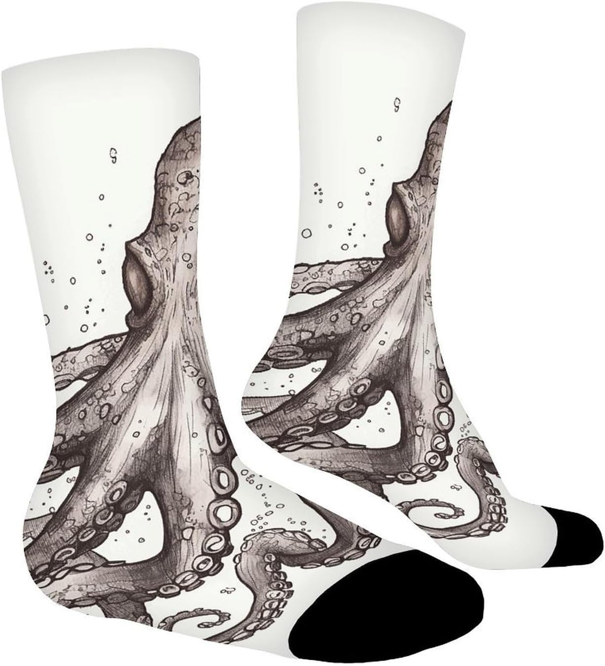 Moisture Wicking Socks, Breathable, Lightweight Crew Sock, Casual | Octopus Work Socks for Women Men, Elastic Soft Boot Socks for Travel, Seamless