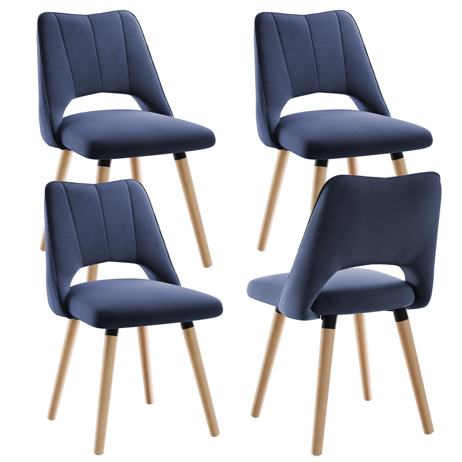 Dining Chairs Set of 4, Chenille Upholstered, Hollow Back, 48cm Seat, Blue