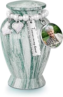 Memorials Small Urns for Human Ashes Keepsake Aluminum Mini Urns for Ashes with Angel Wing Charm Decorative Burial Urn Funeral Cremation Urns for Women and Men (Lake Green, Customizable)