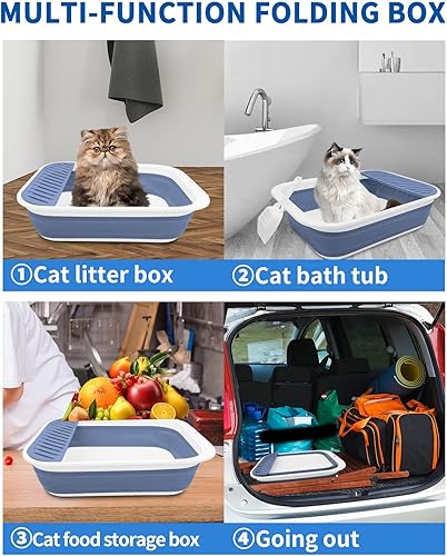 Miniatura 6 de BNOSDM Caja de arena plegable para gatos pequeña para gatitos, bandeja para orinal abierta, inodoro plegable para gatos con cuchara, cajas de arena