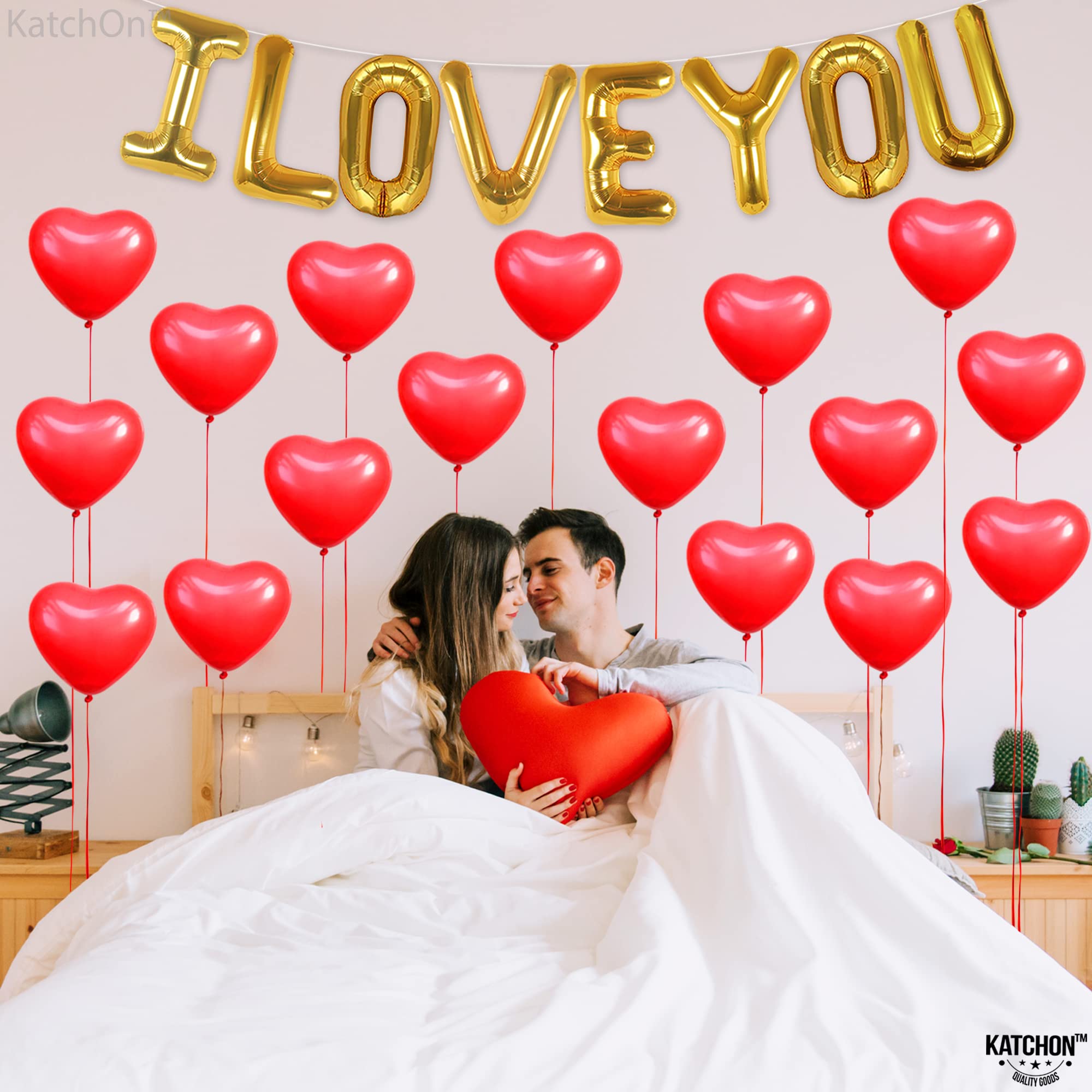 KatchOn, I Love You Balloons and Heart Balloon - 16 Inch, Pack 28 | Red Heart Balloons for Romantic Decorations Special Night | I Love You Decorations | Happy Anniversary Decorations