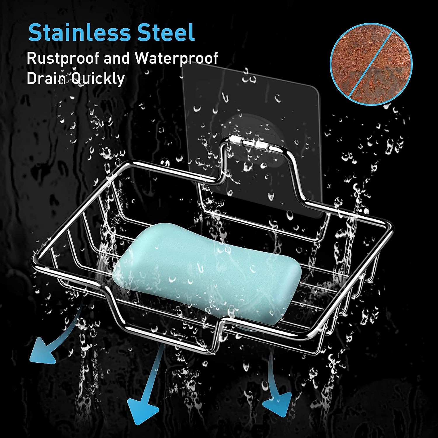 KAFIYA Soap Dish Soap Holder for Bathroom Shower, Kitchen Wall Mounted Bar Soap Holder and Sink Rustproof Stainless Steel Sponge Tray - Adhesive No Drilling (1-Pack)
