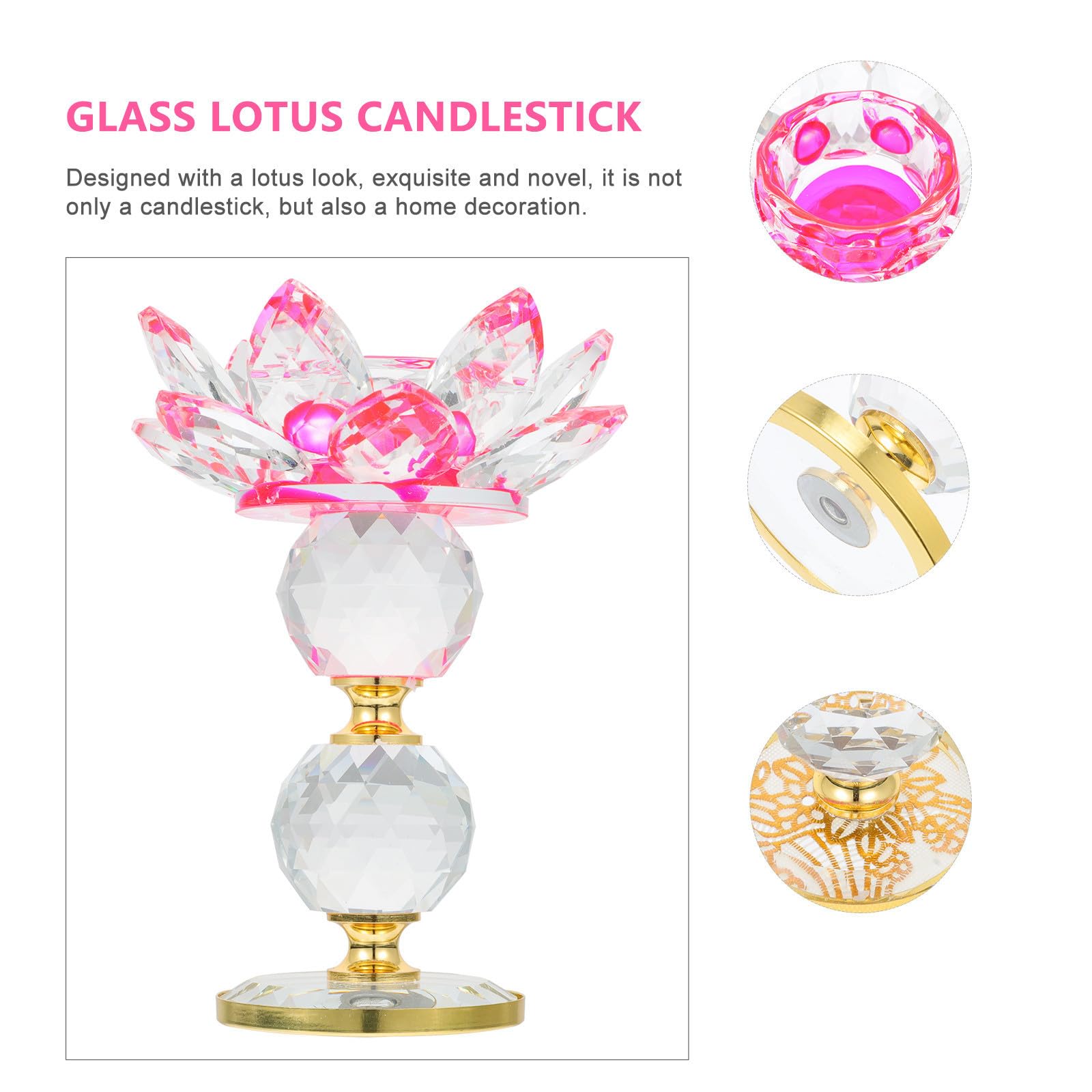 Candeliere di Loto in Vetro Cristallo Rosa Elegante per Decorazione Casa e Porta Candele Funzione Contenitore per Particelle di Cera per Ambienti Buddisti