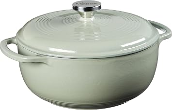 Lodge 4.5 Quart Enameled Cast Iron Dutch Oven with Lid Dual Handles Oven Safe up to 500 F or on Stovetop - Use to Marinate, Cook, Bake, Refrigerate and Serve Desert Sage